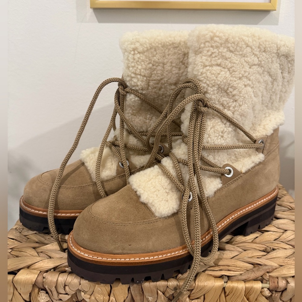 Marc Fisher Tan and Cream Lace Up Bootie